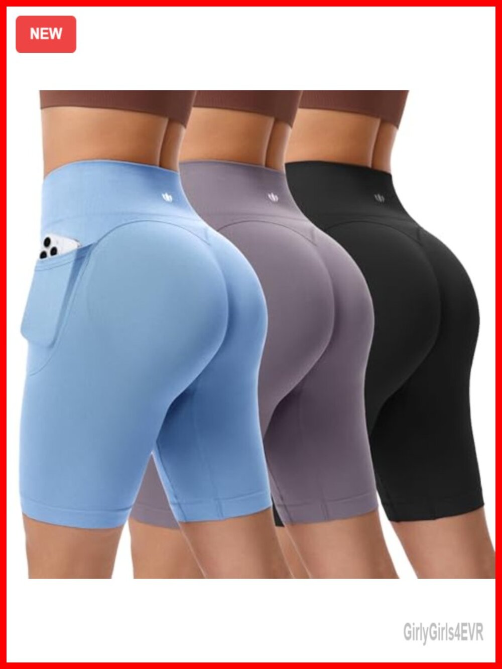 Biker Shorts High Waisted Tummy Control Side Pockets 3 Pack